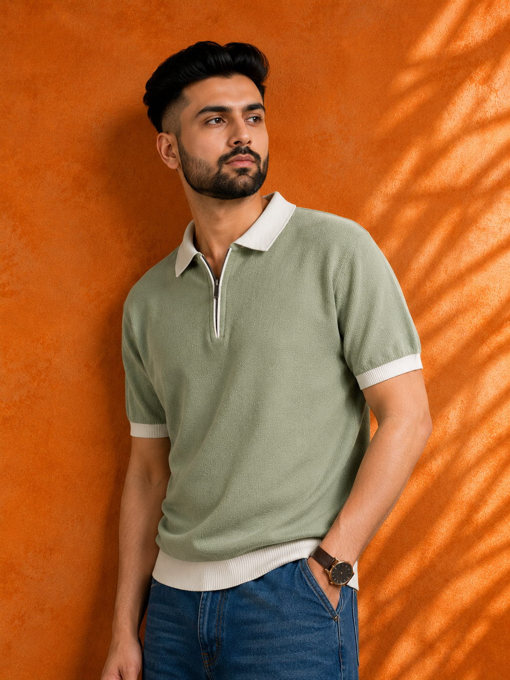 SALLT Green Knitted Polo Cotton Shirt - Regular Fit