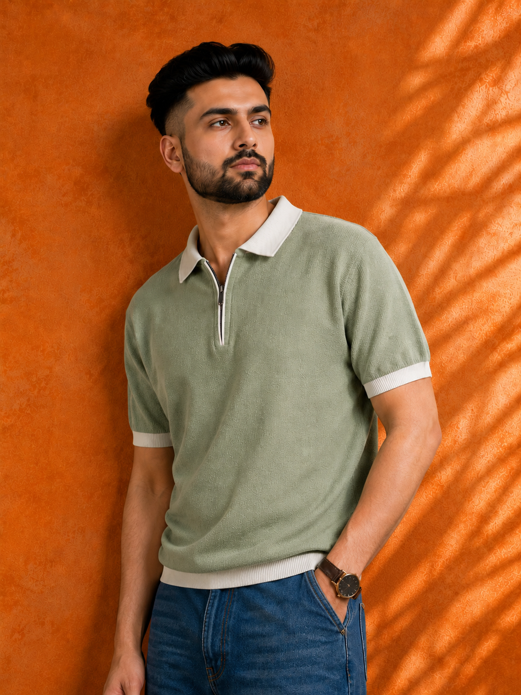 SALLT Green Knitted Polo Cotton Shirt - Regular Fit