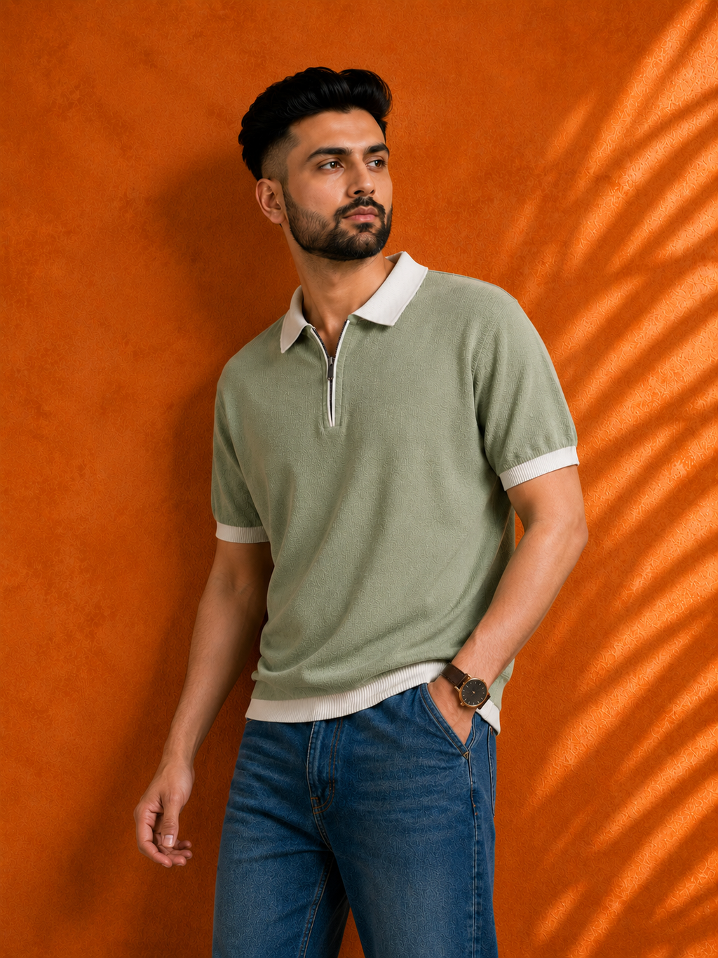 SALLT Green Knitted Polo Cotton Shirt - Regular Fit