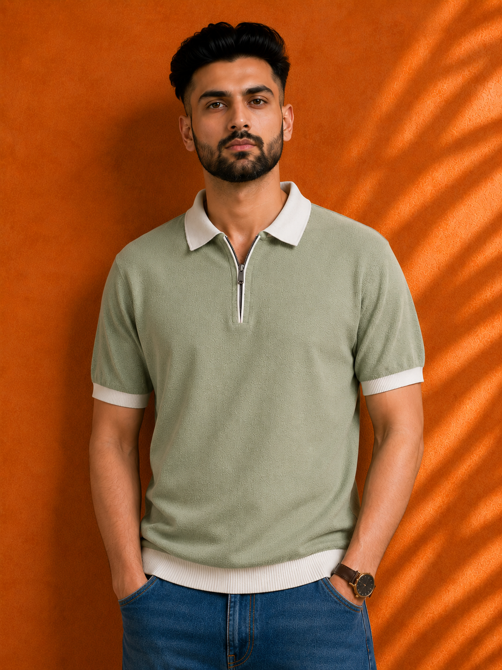 SALLT Green Knitted Polo Cotton Shirt - Regular Fit