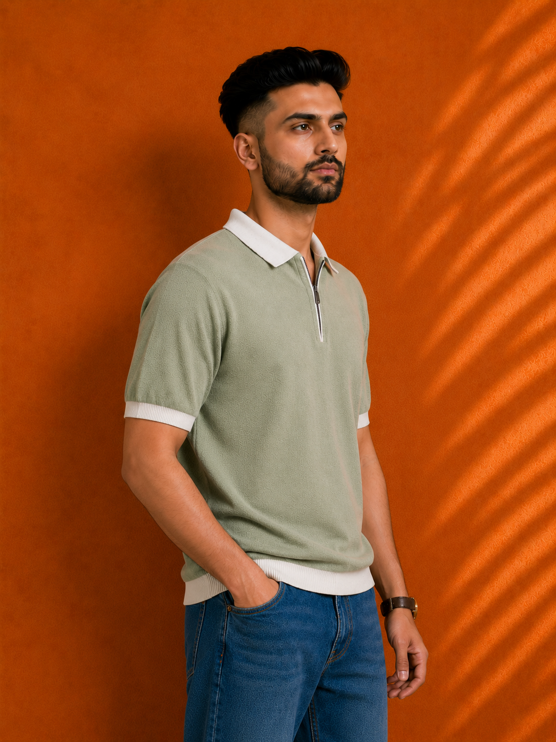 SALLT Green Knitted Polo Cotton Shirt - Regular Fit