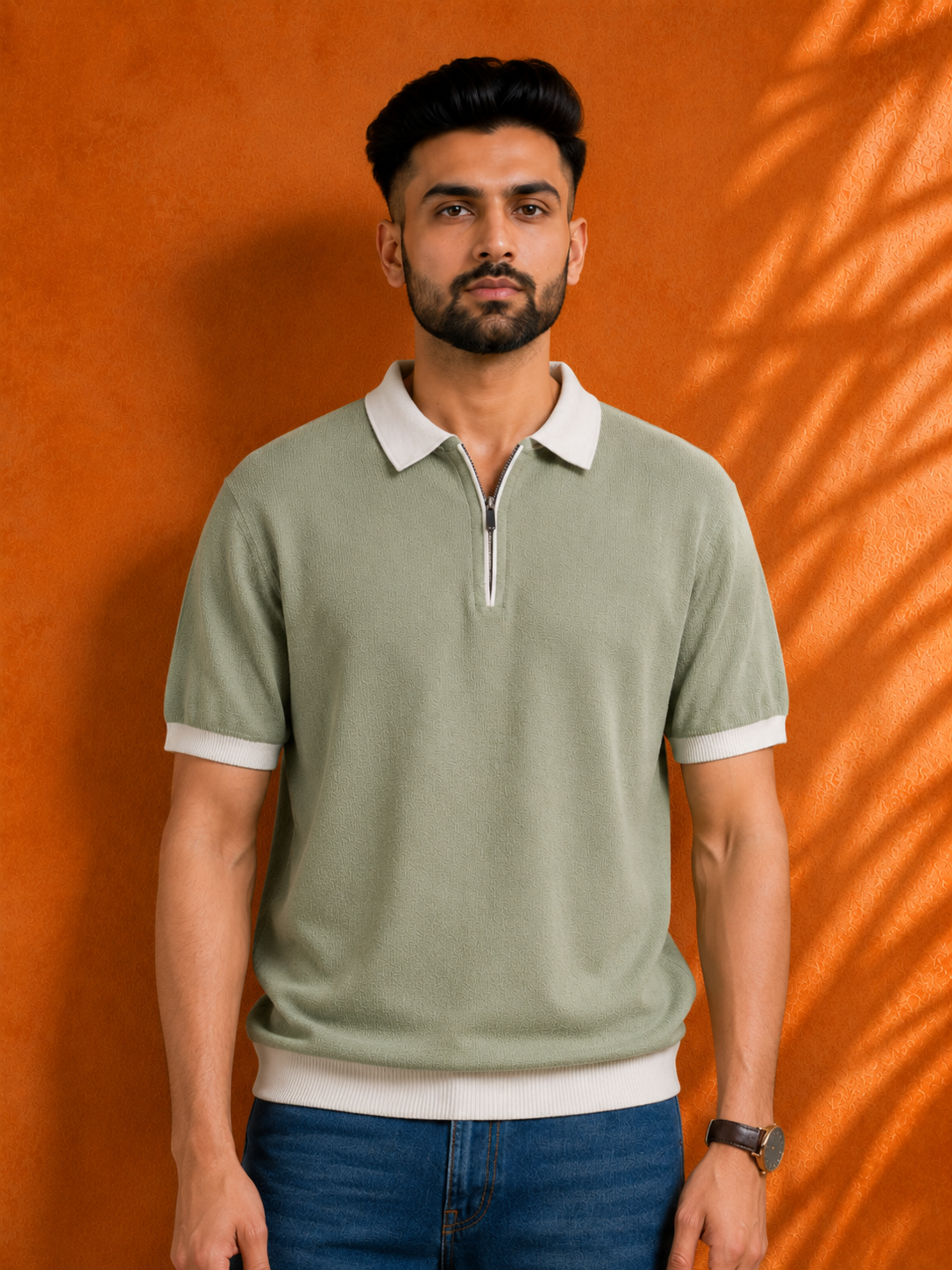 SALLT Green Knitted Polo Cotton Shirt - Regular Fit