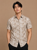 SALLT Men's Brown Printed Self Design Shirt - Half Sleeves - Relaxed Fit