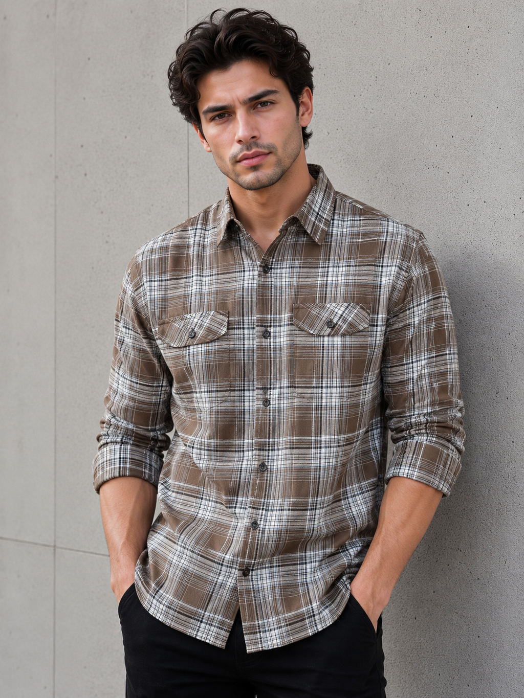 SALLT Men's Brown Premium Signature Cotton Shirt - Full Sleeves - Relaxed Fit