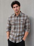 SALLT Men's Brown Premium Signature Cotton Shirt - Full Sleeves - Relaxed Fit