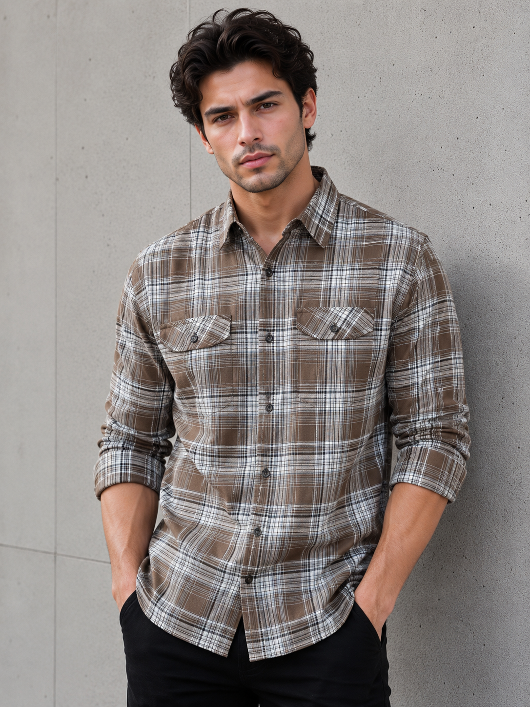 SALLT Men's Brown Premium Signature Cotton Shirt - Full Sleeves - Relaxed Fit