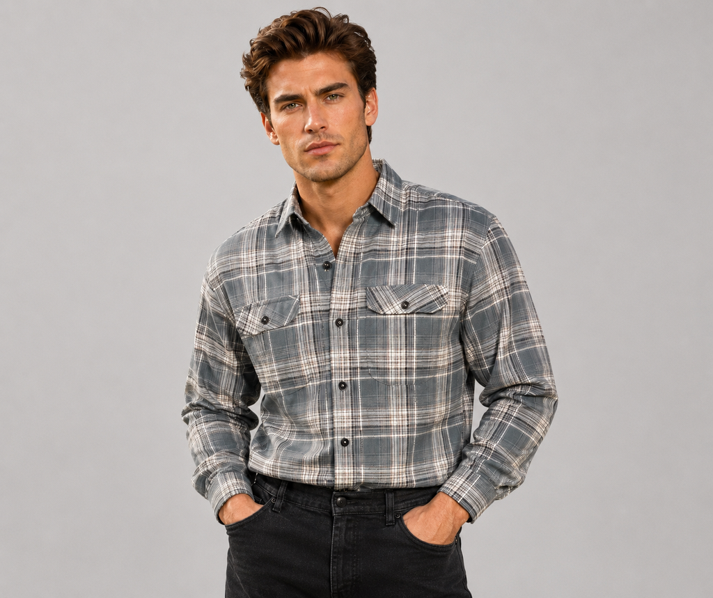 SALLT Men's Grey Premium Signature Cotton Shirt - Full Sleeves - Relaxed Fit