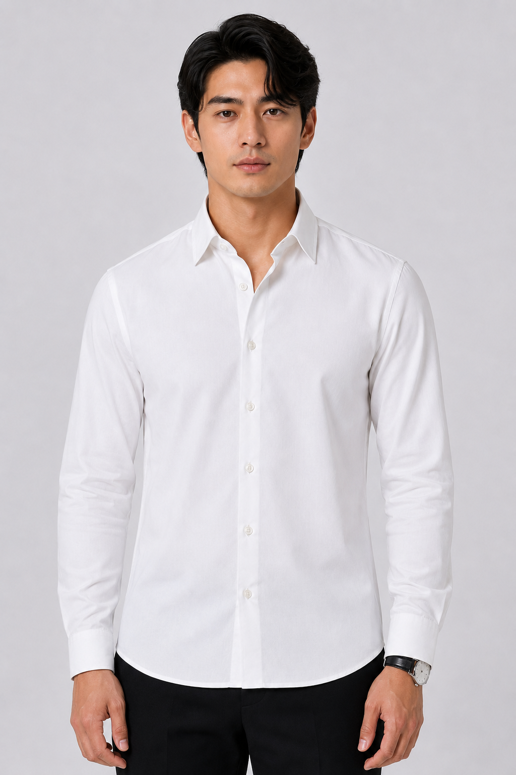 SALLT Men's White Classic Oxford Cotton Shirt - Full Sleeves - Slim Fit