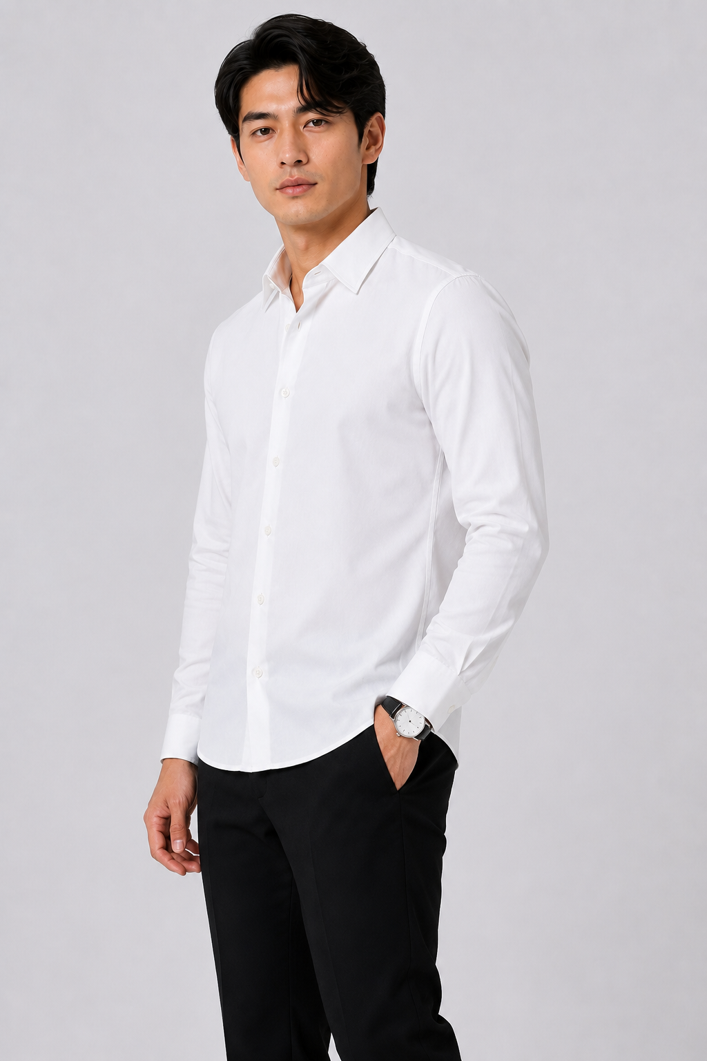 SALLT Men's White Classic Oxford Cotton Shirt - Full Sleeves - Slim Fit