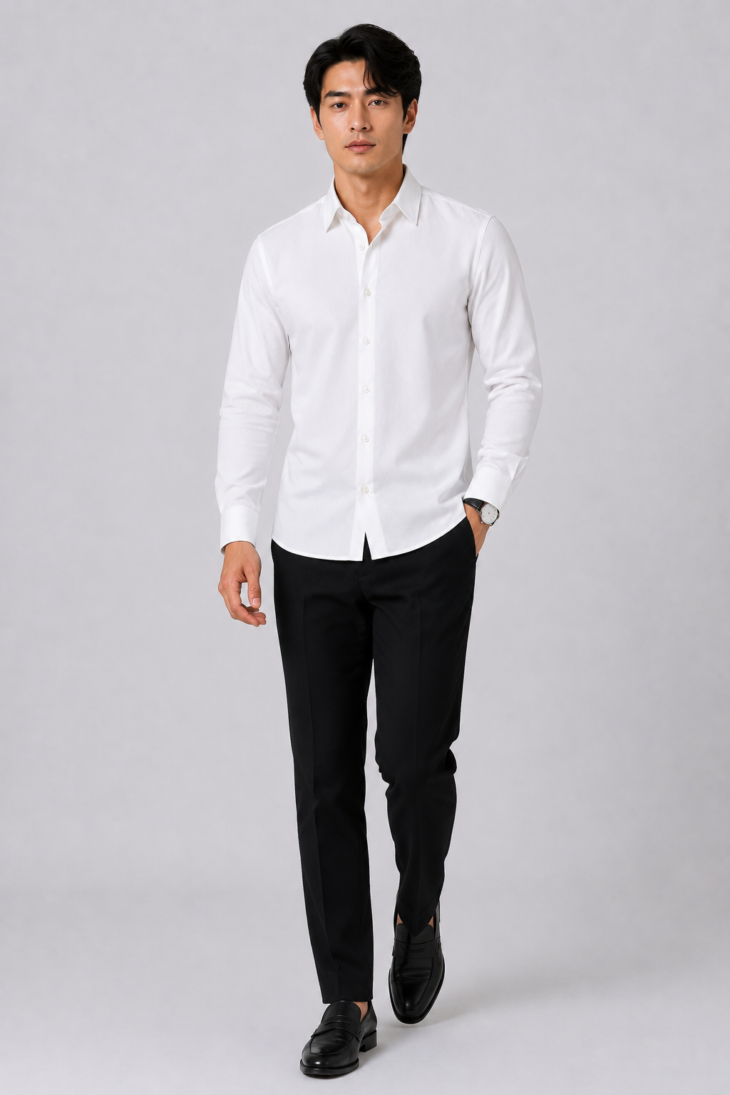 SALLT Men's White Classic Oxford Cotton Shirt - Full Sleeves - Slim Fit