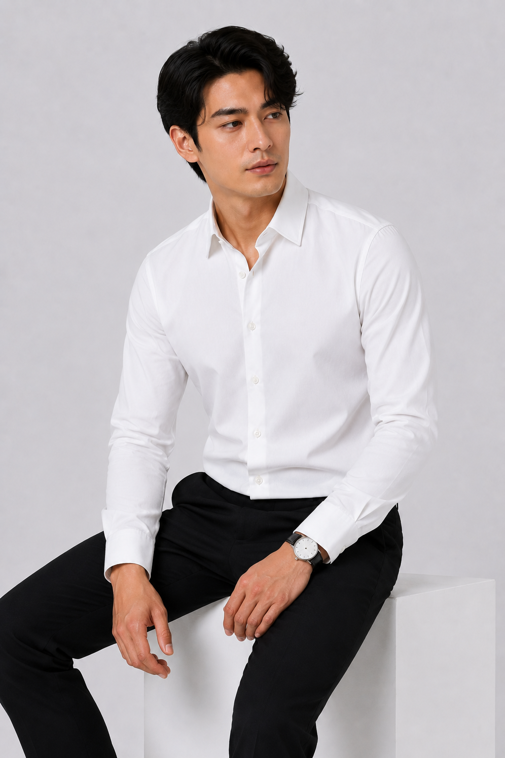 SALLT Men's White Classic Oxford Cotton Shirt - Full Sleeves - Slim Fit