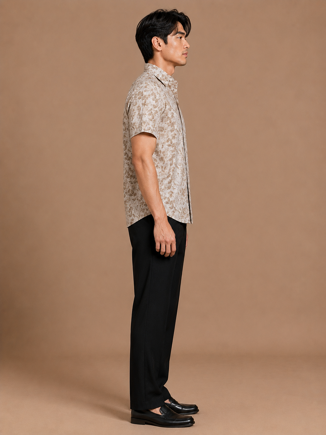 SALLT Men's Brown Printed Self Design Shirt - Half Sleeves - Relaxed Fit