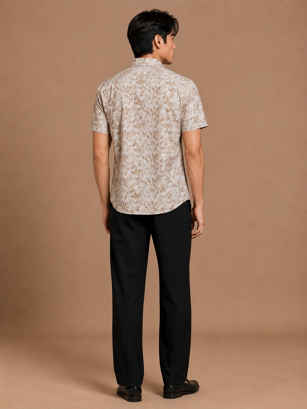 SALLT Men's Brown Printed Self Design Shirt - Half Sleeves - Relaxed Fit