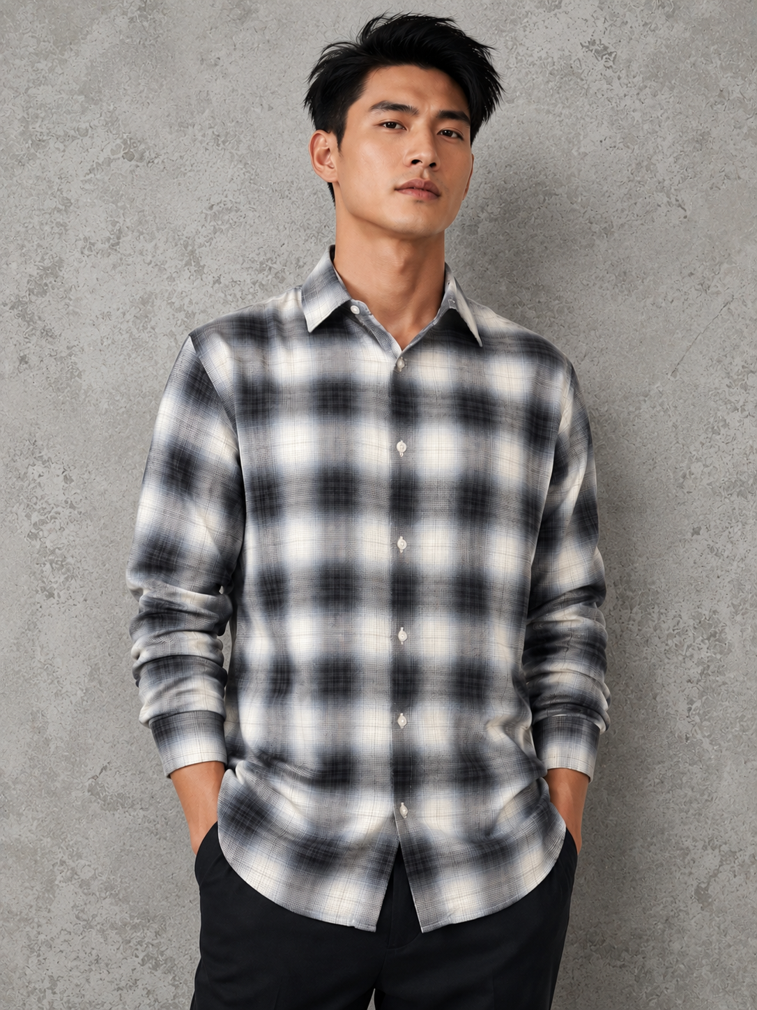 SALLT Men's Blue Textured Cotton Premium Shirt - Full Sleeves - Slim Fit