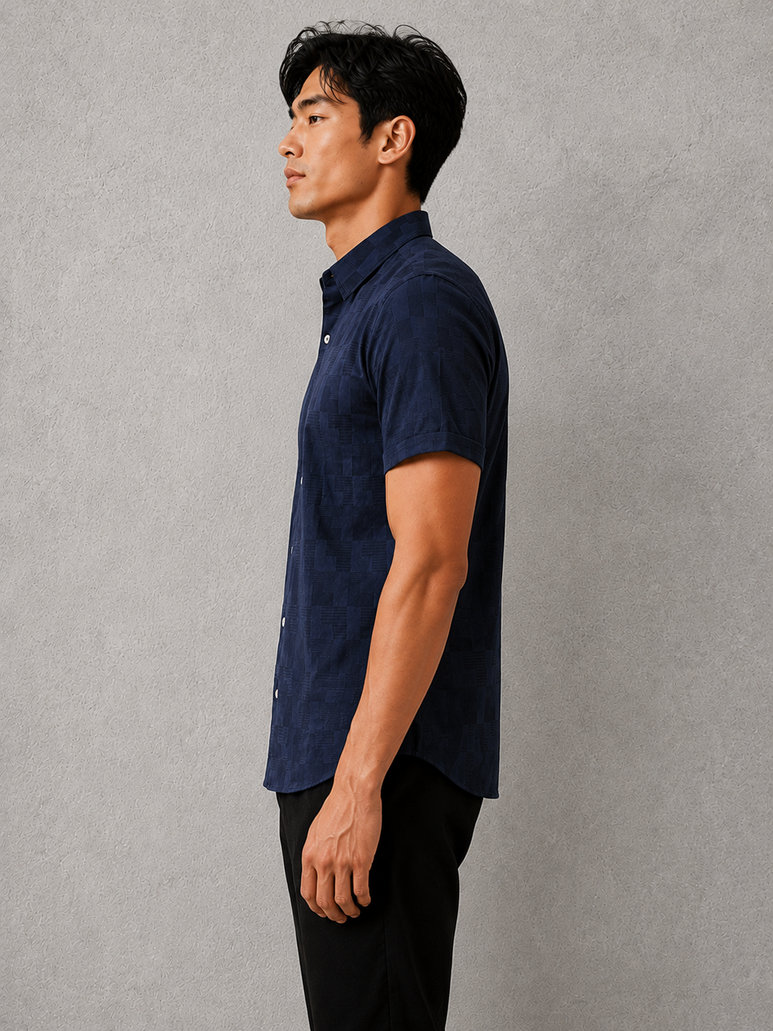 SALLT Men's Navy Premium Signature Cotton Shirt - Half Sleeves - Slim Fit