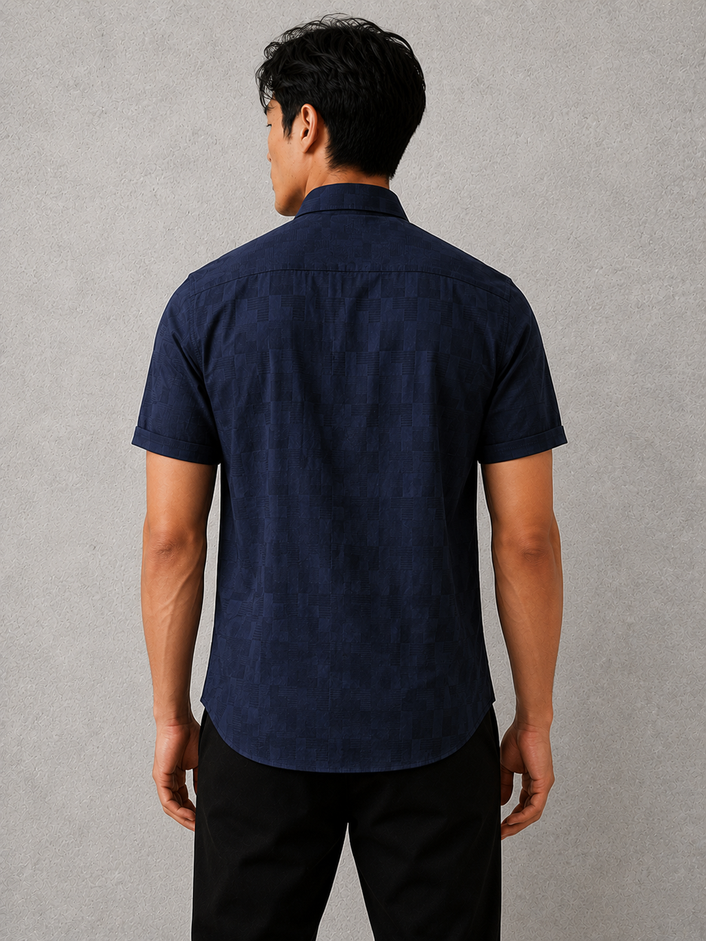 SALLT Men's Navy Premium Signature Cotton Shirt - Half Sleeves - Slim Fit