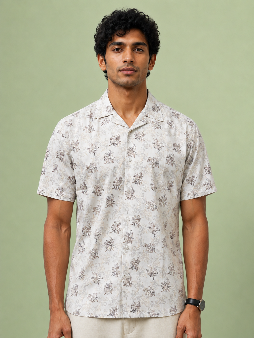 SALLT Men's White Printed Self Design Shirt - Half Sleeves - Relaxed Fit