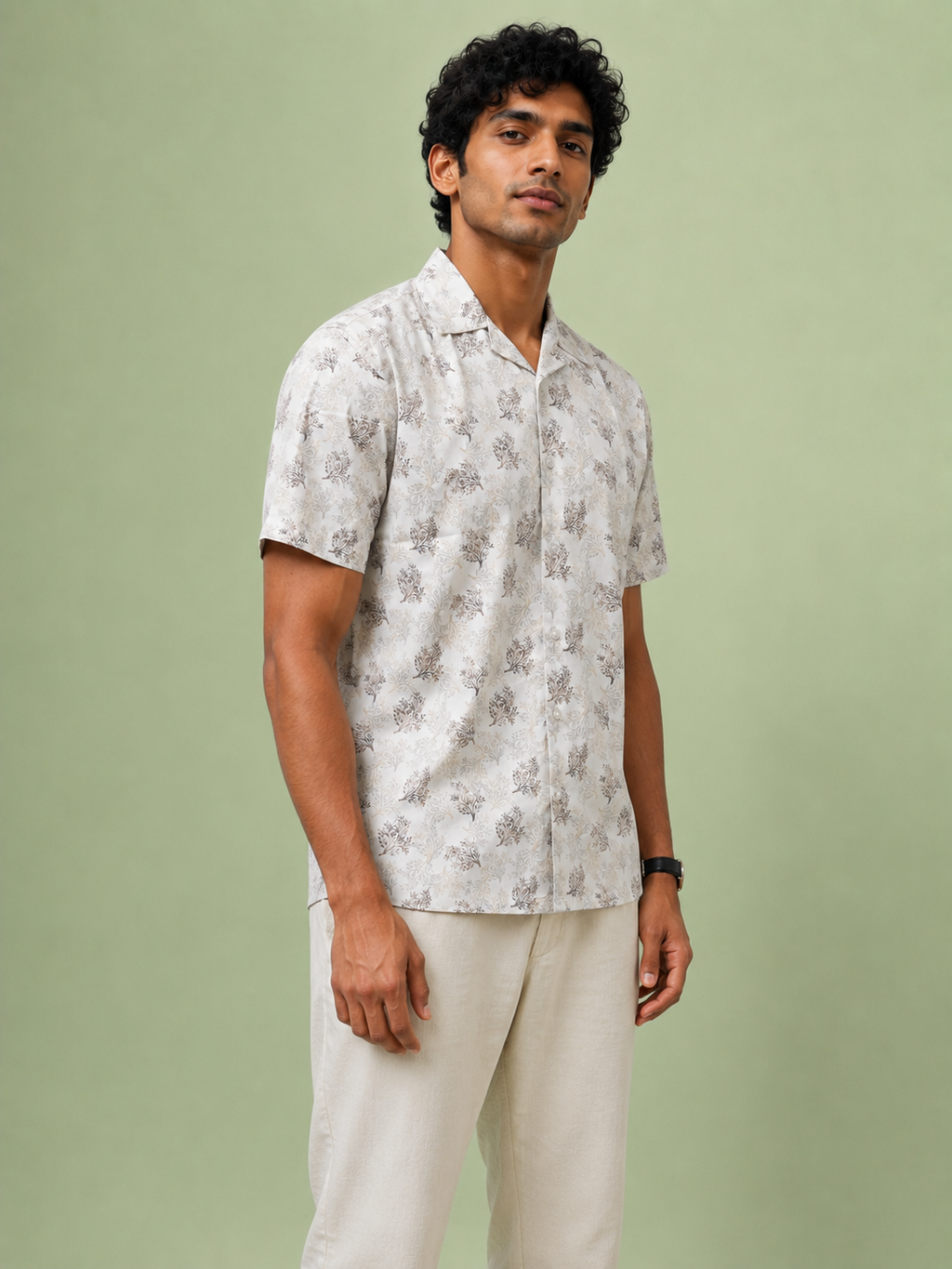 SALLT Men's White Printed Self Design Shirt - Half Sleeves - Relaxed Fit