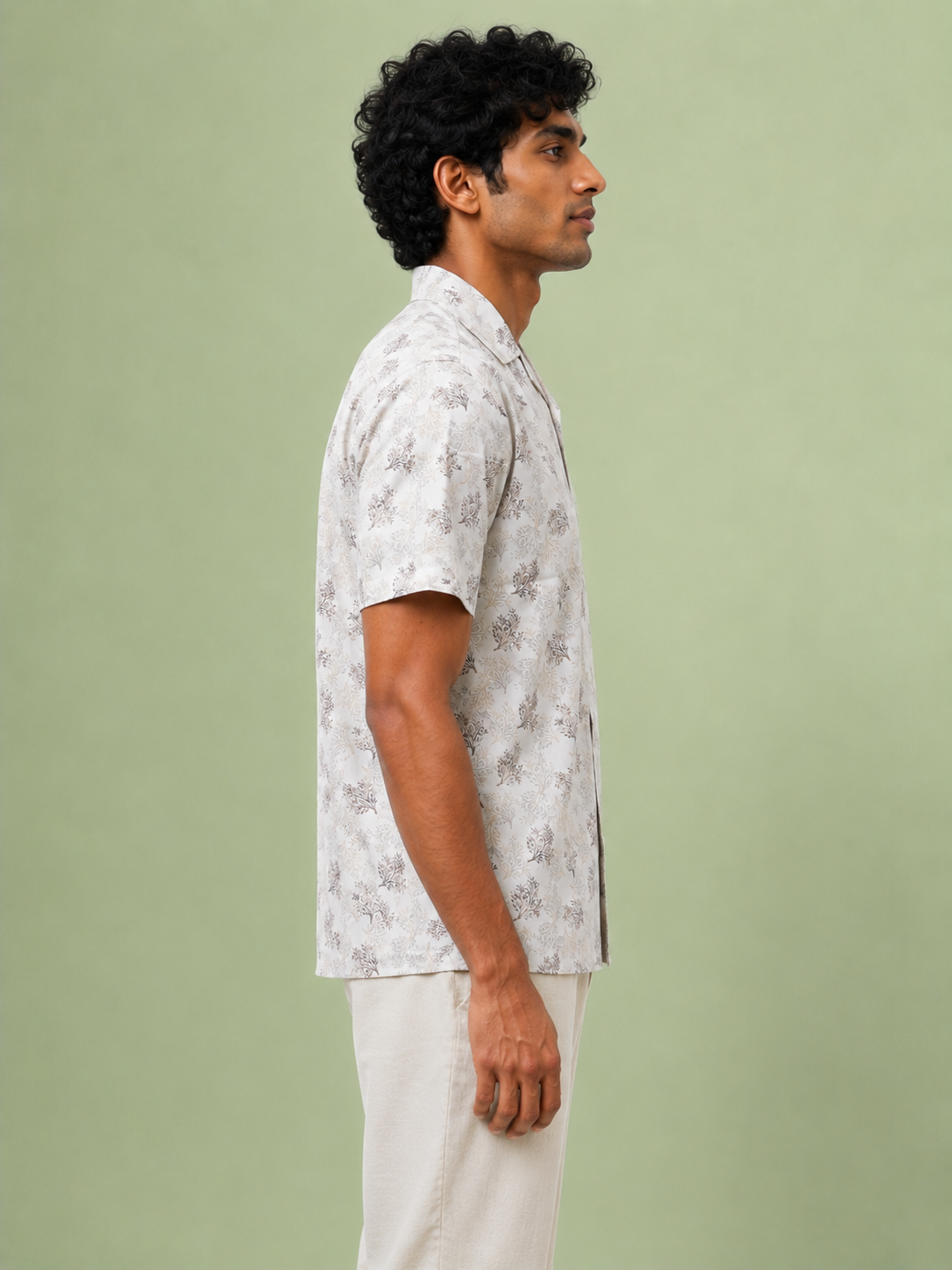 SALLT Men's White Printed Self Design Shirt - Half Sleeves - Relaxed Fit