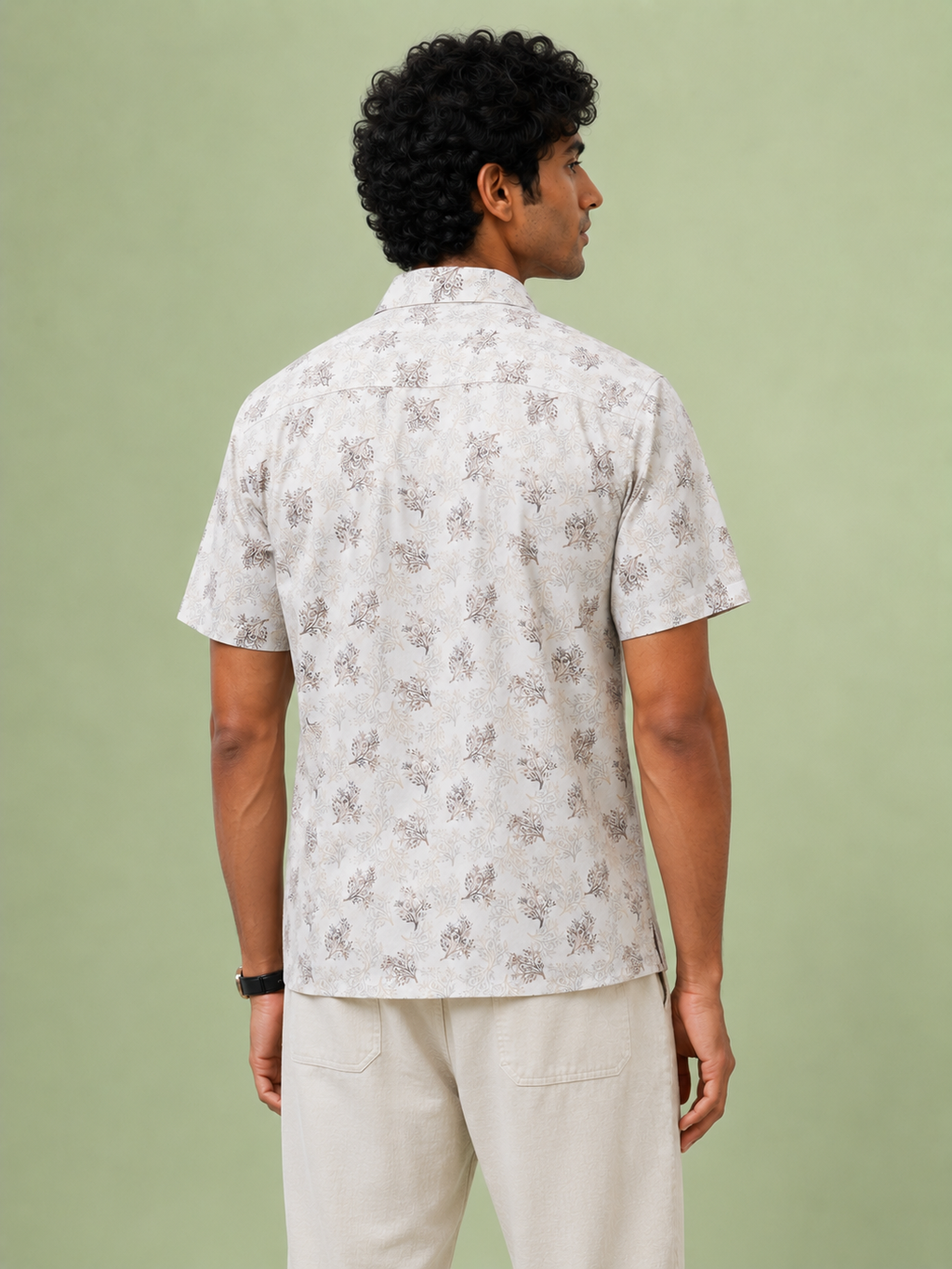 SALLT Men's White Printed Self Design Shirt - Half Sleeves - Relaxed Fit