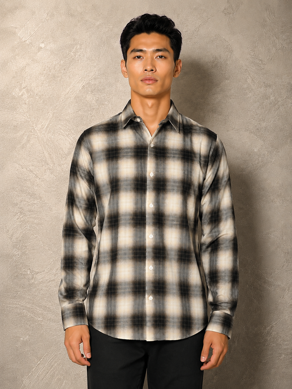 SALLT Men's Brown Textured Cotton Premium Shirt - Full Sleeves - Slim Fit