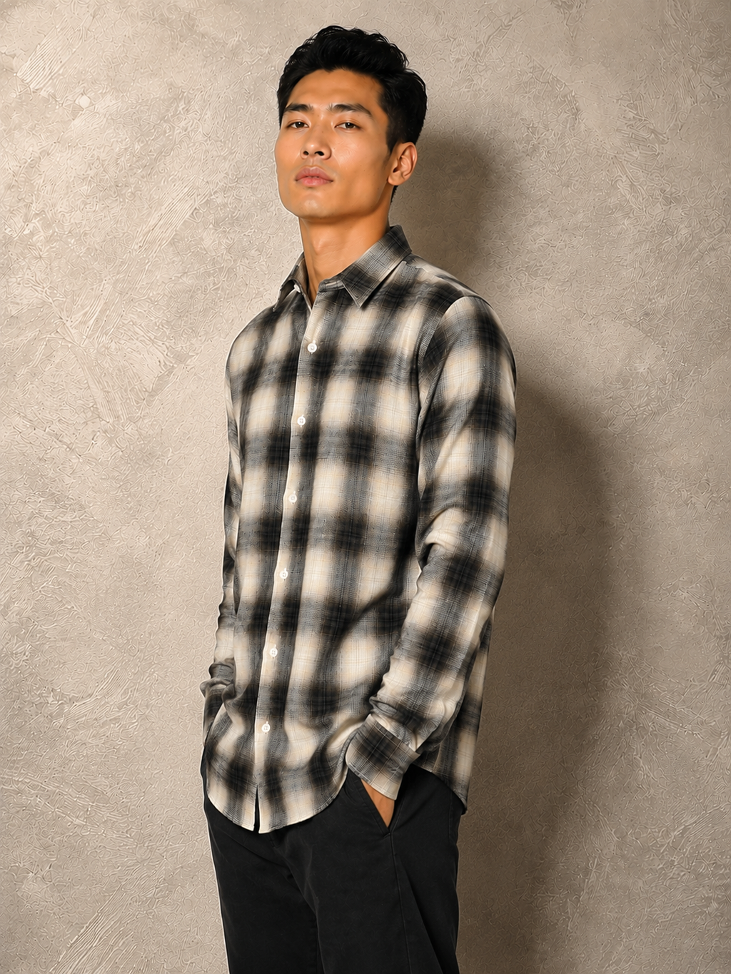 SALLT Men's Brown Textured Cotton Premium Shirt - Full Sleeves - Slim Fit