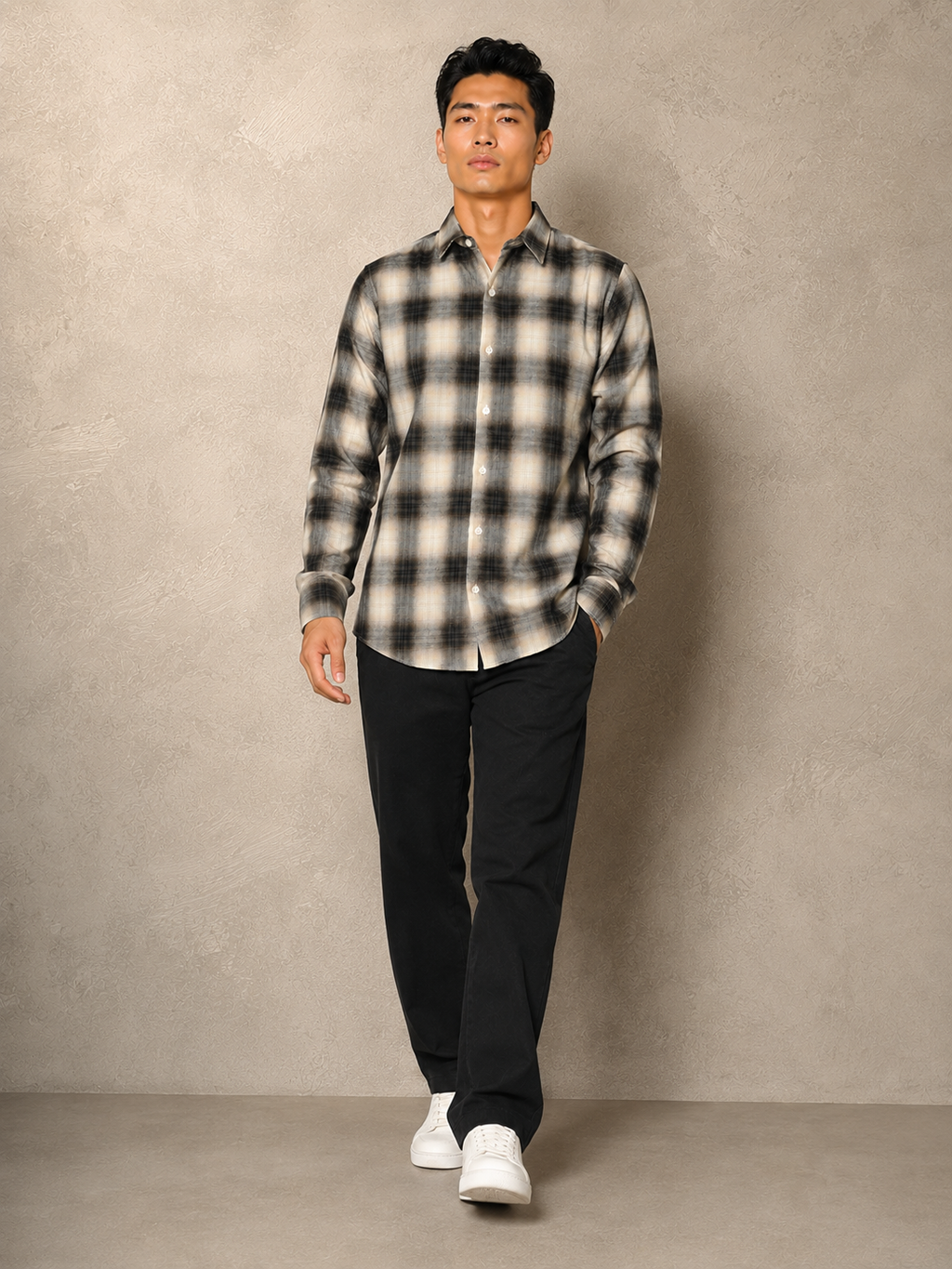 SALLT Men's Brown Textured Cotton Premium Shirt - Full Sleeves - Slim Fit