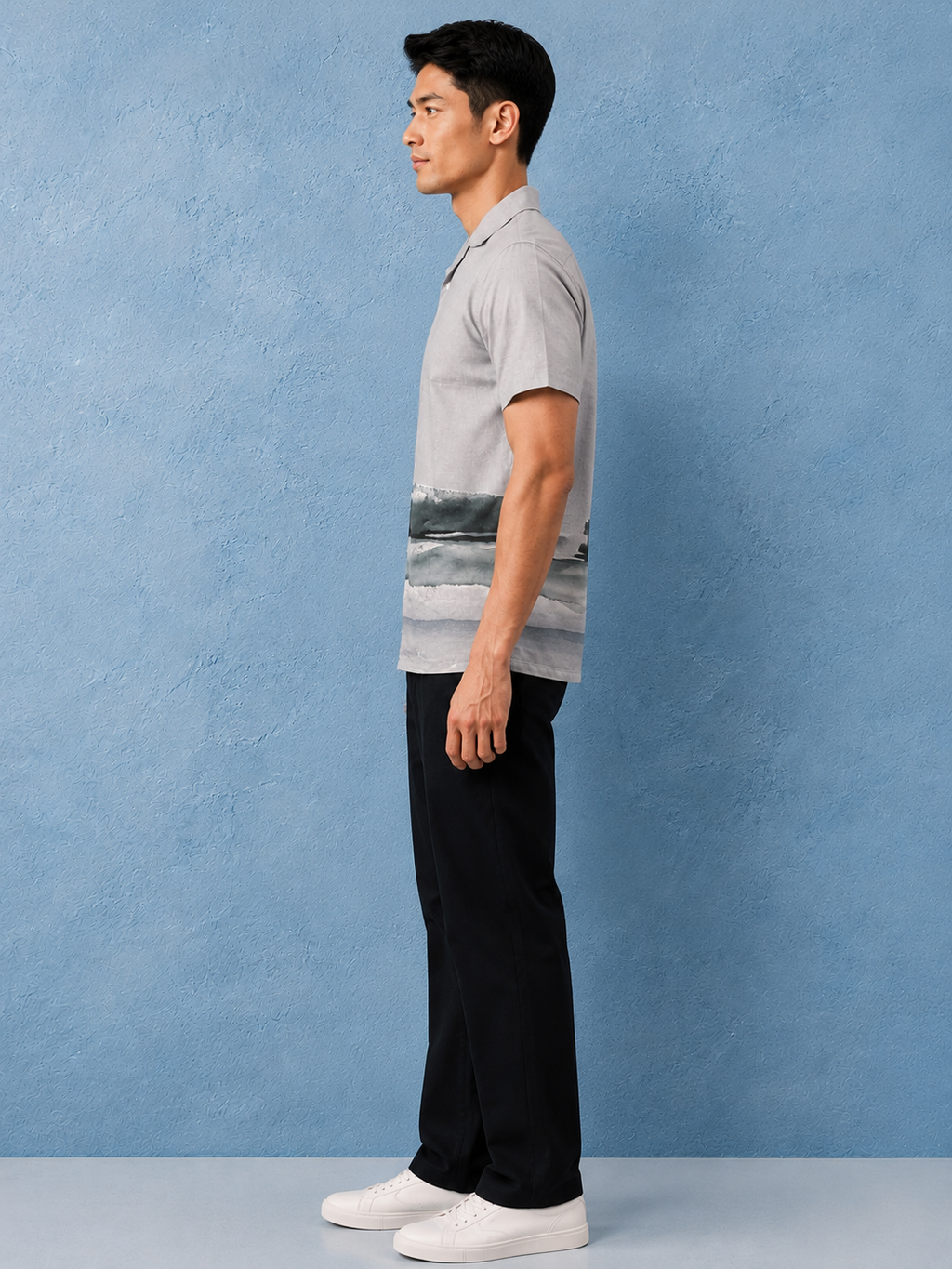 SALLT Men's Grey Printed Self Design Shirt - Half Sleeves - Relaxed Fit