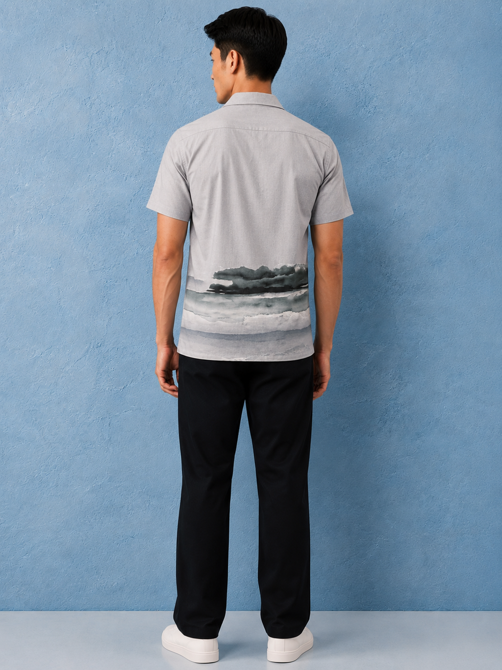 SALLT Men's Grey Printed Self Design Shirt - Half Sleeves - Relaxed Fit