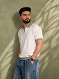 SALLT White Knitted Polo Cotton Shirt - Regular Fit