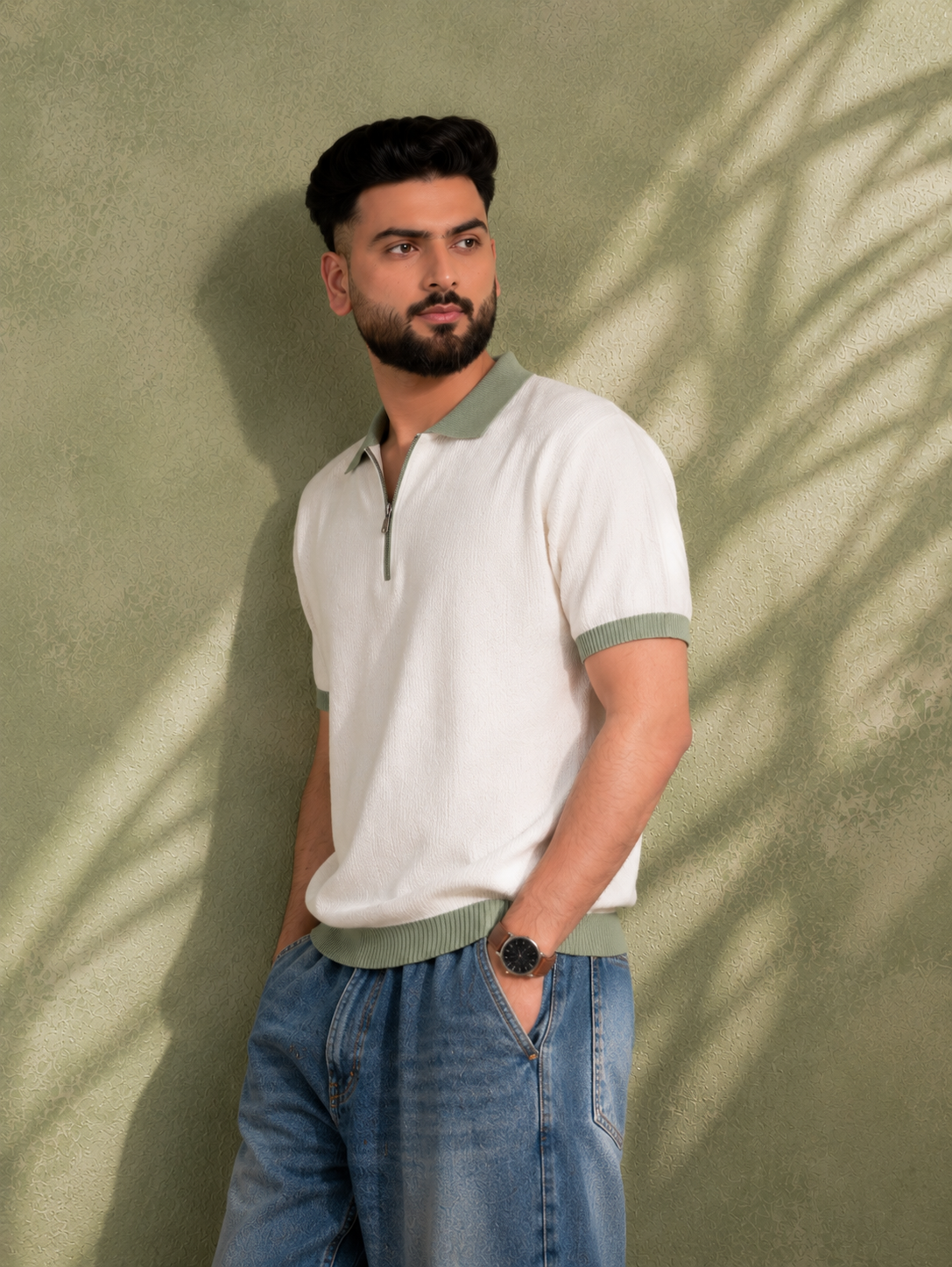 SALLT White Knitted Polo Cotton Shirt - Regular Fit