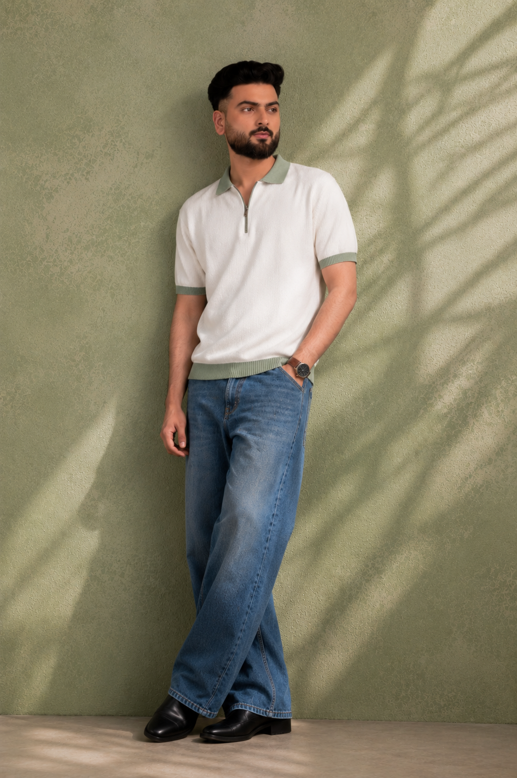 SALLT White Knitted Polo Cotton Shirt - Regular Fit