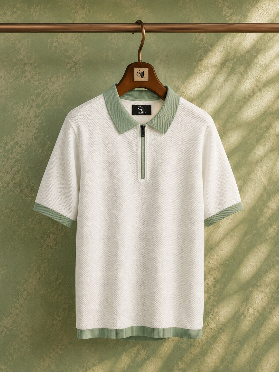 SALLT White Knitted Polo Cotton Shirt - Regular Fit