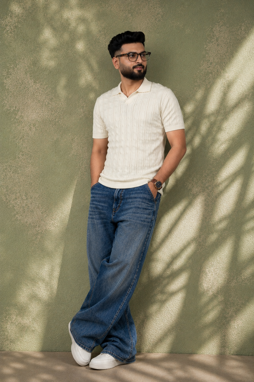 SALLT Cream Knitted Polo Cotton Shirt - Regular Fit