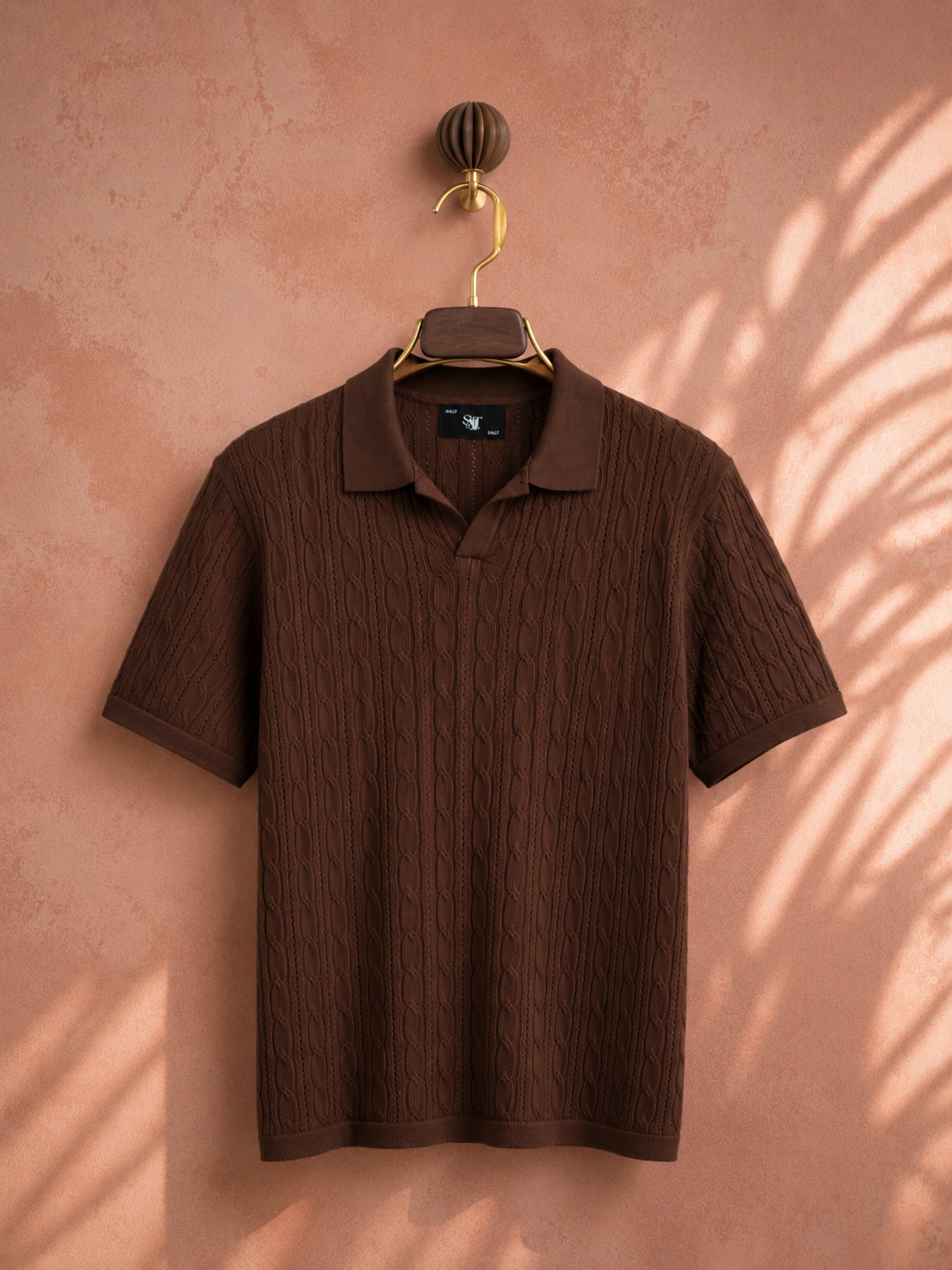 SALLT Brown Knitted Polo Cotton Shirt - Regular Fit