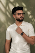 SALLT Cream Knitted Polo Cotton Shirt - Regular Fit