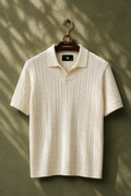SALLT Cream Knitted Polo Cotton Shirt - Regular Fit