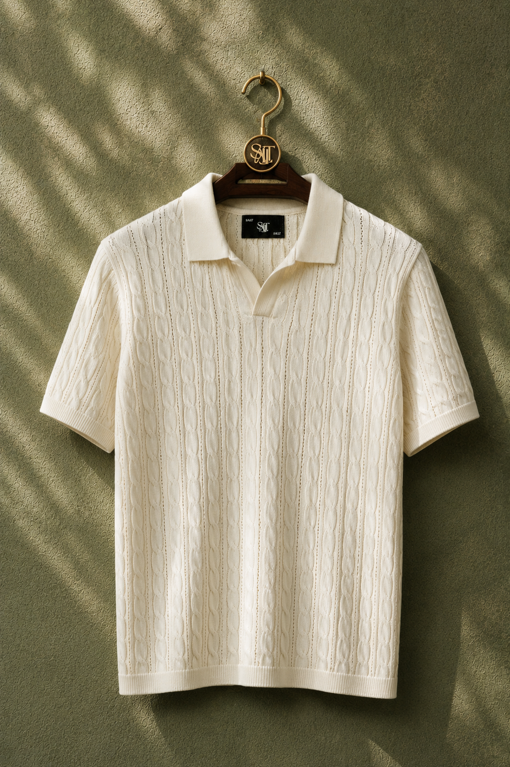 SALLT Cream Knitted Polo Cotton Shirt - Regular Fit
