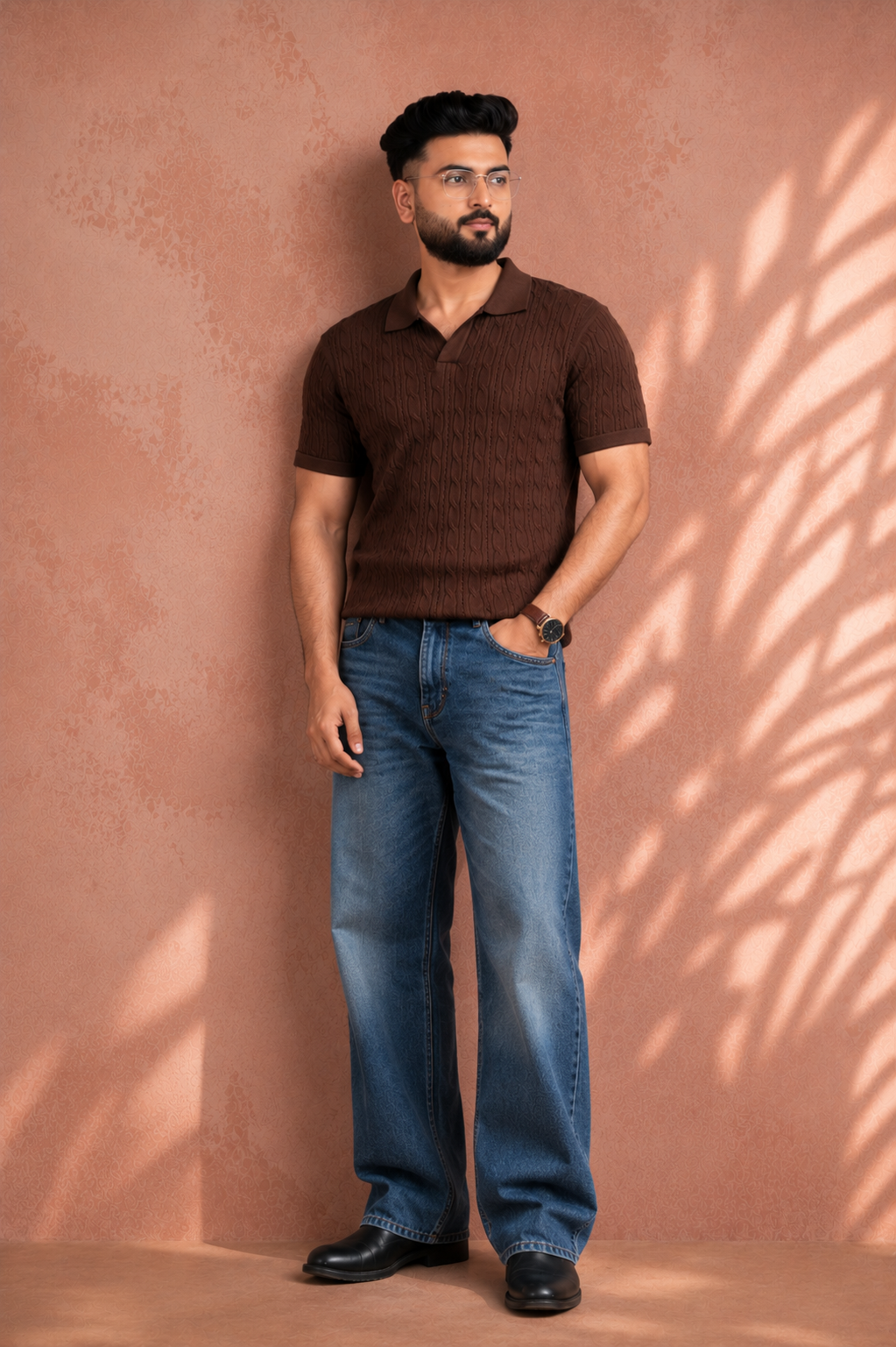 SALLT Brown Knitted Polo Cotton Shirt - Regular Fit