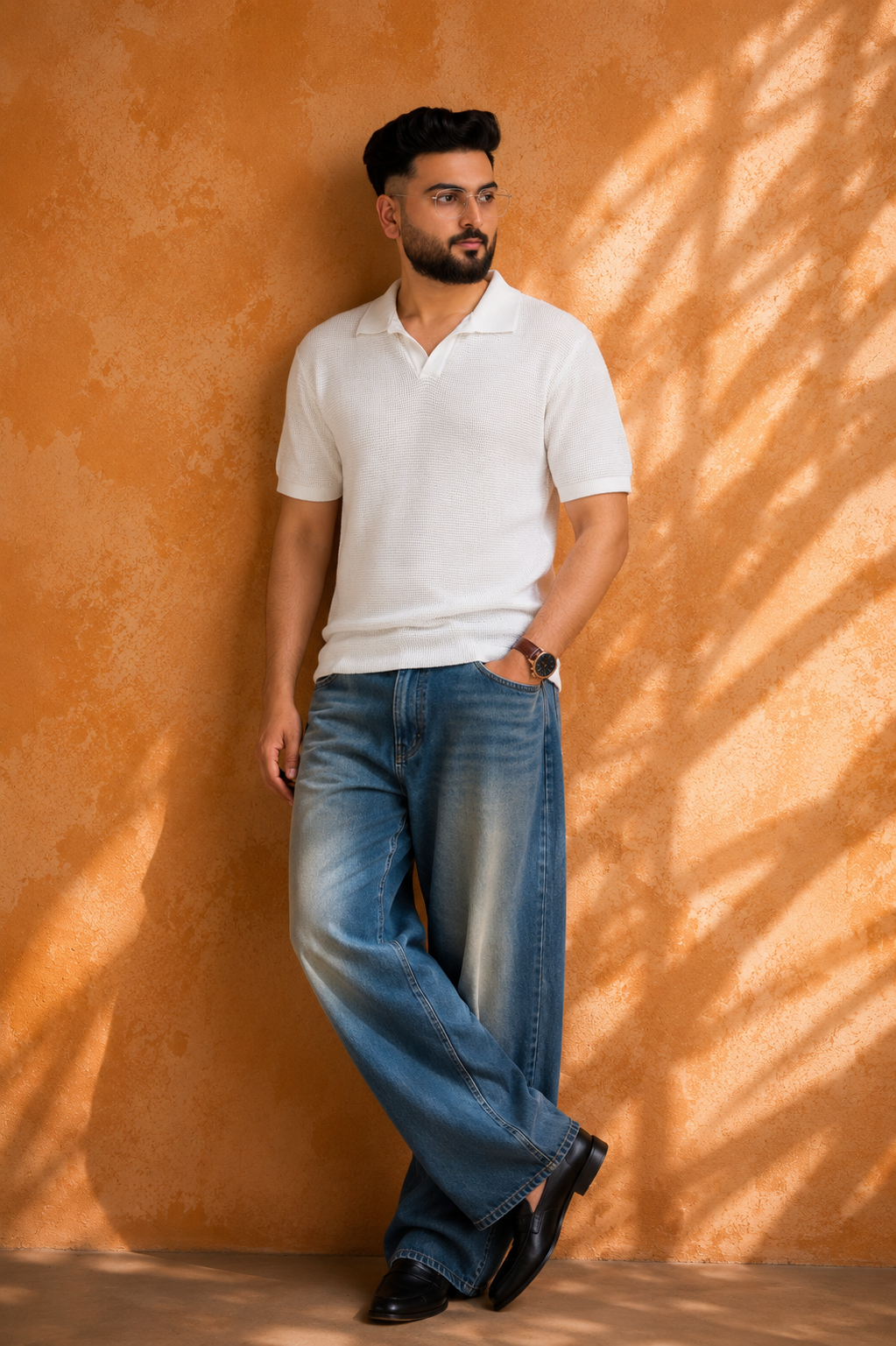 SALLT White Knitted Polo Cotton Shirt - Relaxed Fit