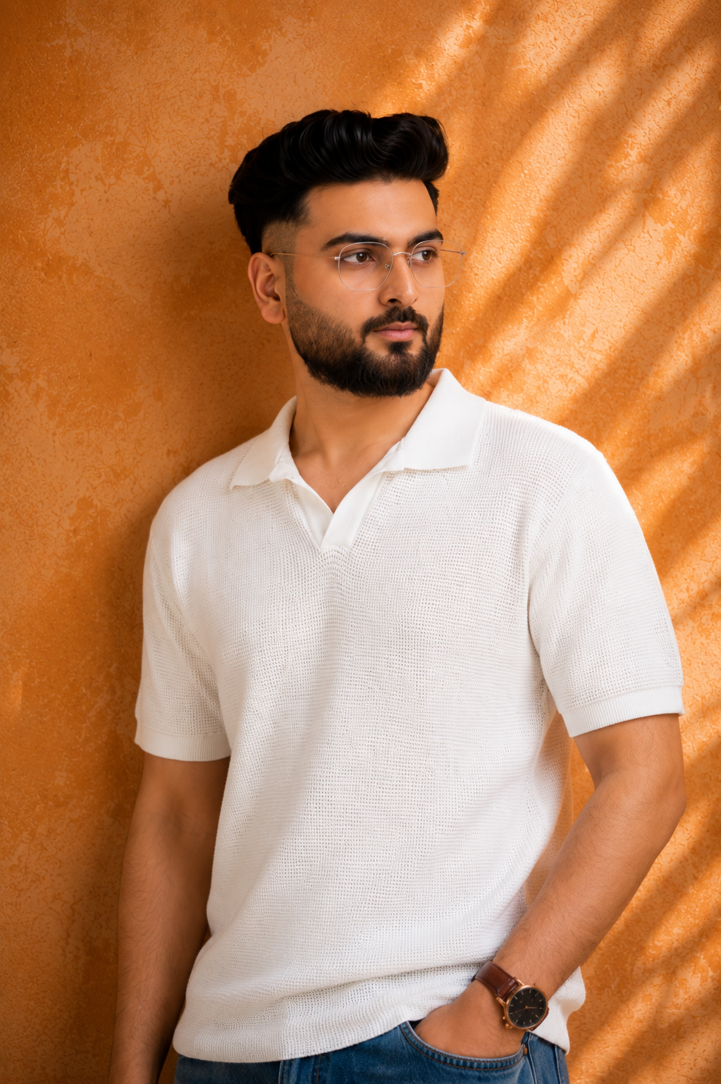SALLT White Knitted Polo Cotton Shirt - Relaxed Fit