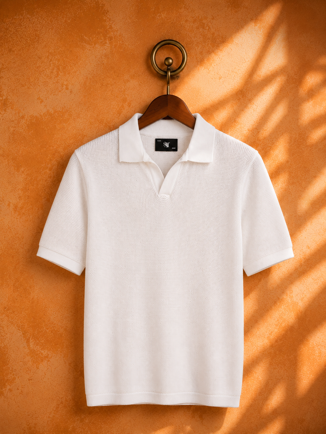 SALLT White Knitted Polo Cotton Shirt - Relaxed Fit