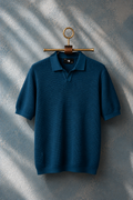 SALLT Blue Knitted Polo Cotton Shirt - Relaxed Fit