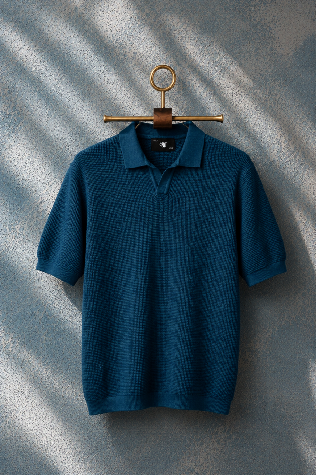 SALLT Blue Knitted Polo Cotton Shirt - Relaxed Fit
