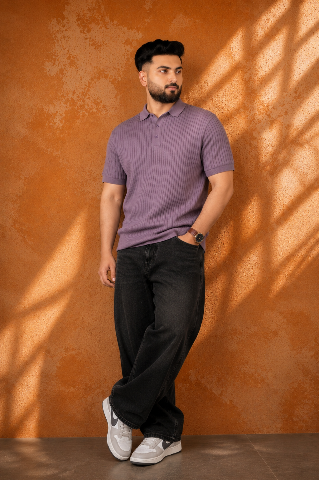 SALLT Wine Knitted Polo Cotton Shirt - Regular Fit