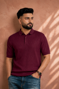 SALLT Maroon Knitted Polo Cotton Shirt - Regular Fit
