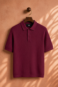 SALLT Maroon Knitted Polo Cotton Shirt - Regular Fit