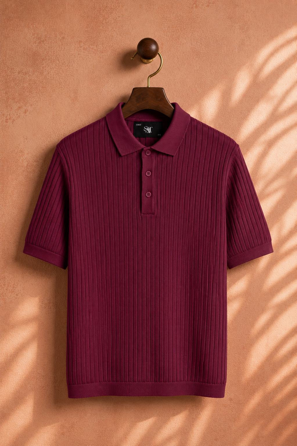 SALLT Maroon Knitted Polo Cotton Shirt - Regular Fit