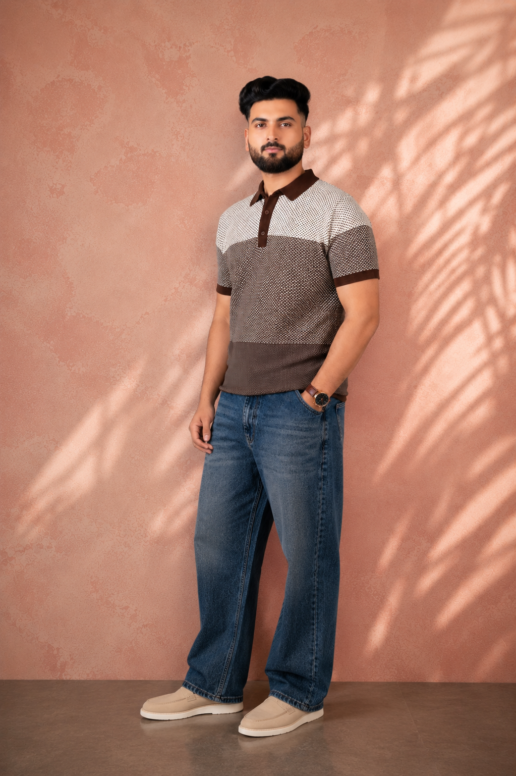 SALLT Brown Knitted Polo Cotton Shirt - Regular Fit