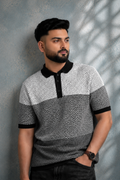 SALLT Black Knitted Polo Cotton Shirt - Regular Fit